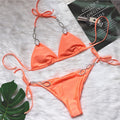 Sexy Metal Accessories Rhinestone Split Swimsuit Set