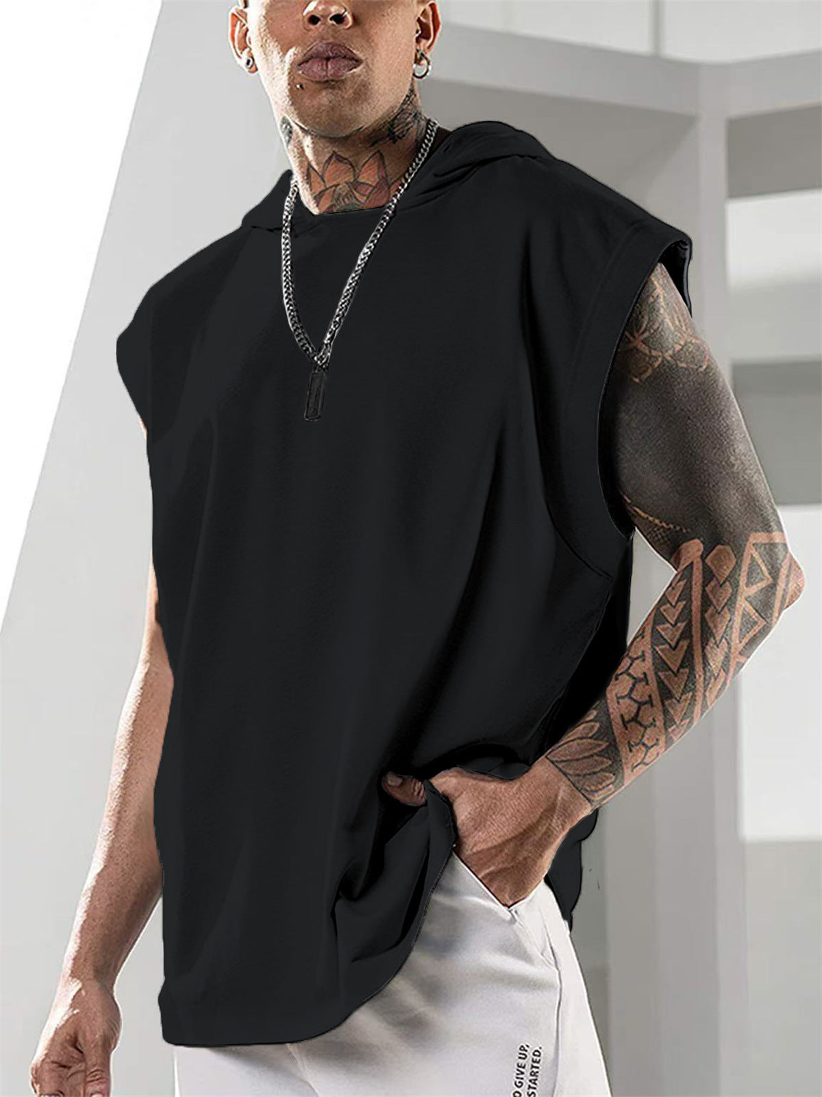 Sleeveless Loose Fitness Hooded Sports Vest