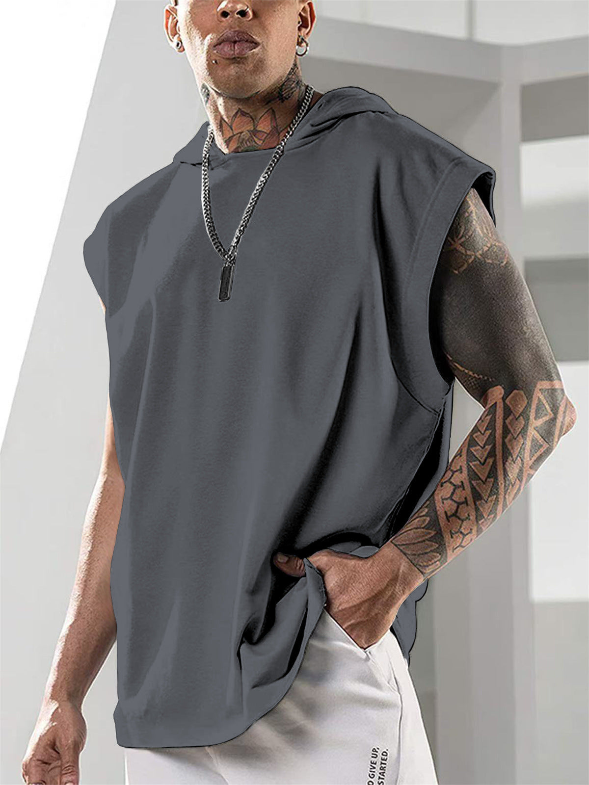 Sleeveless Loose Fitness Hooded Sports Vest