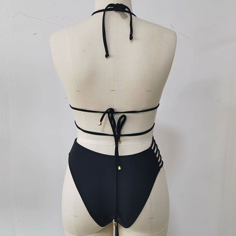 Two-piece Halter Neck Cutout Strap Swimsuit Set
