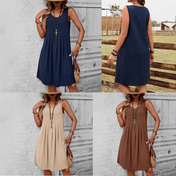 Casual Cotton And Linen Womens Dress