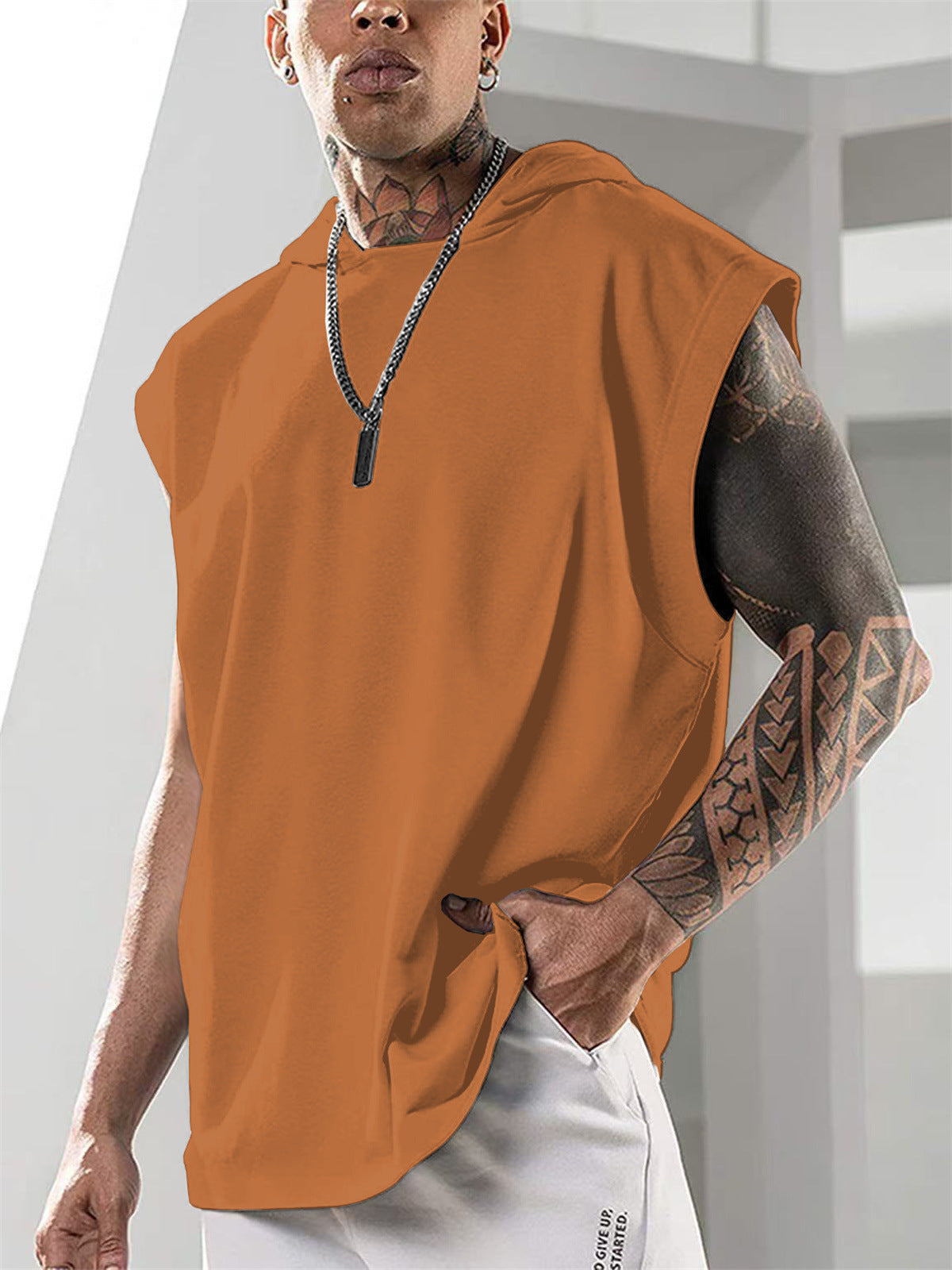 Sleeveless Loose Fitness Hooded Sports Vest
