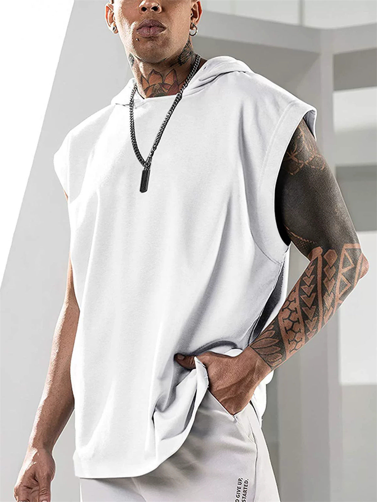 Sleeveless Loose Fitness Hooded Sports Vest
