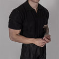 Hollowed-Out Ice Silk Polo Shirt With Lapel Collar